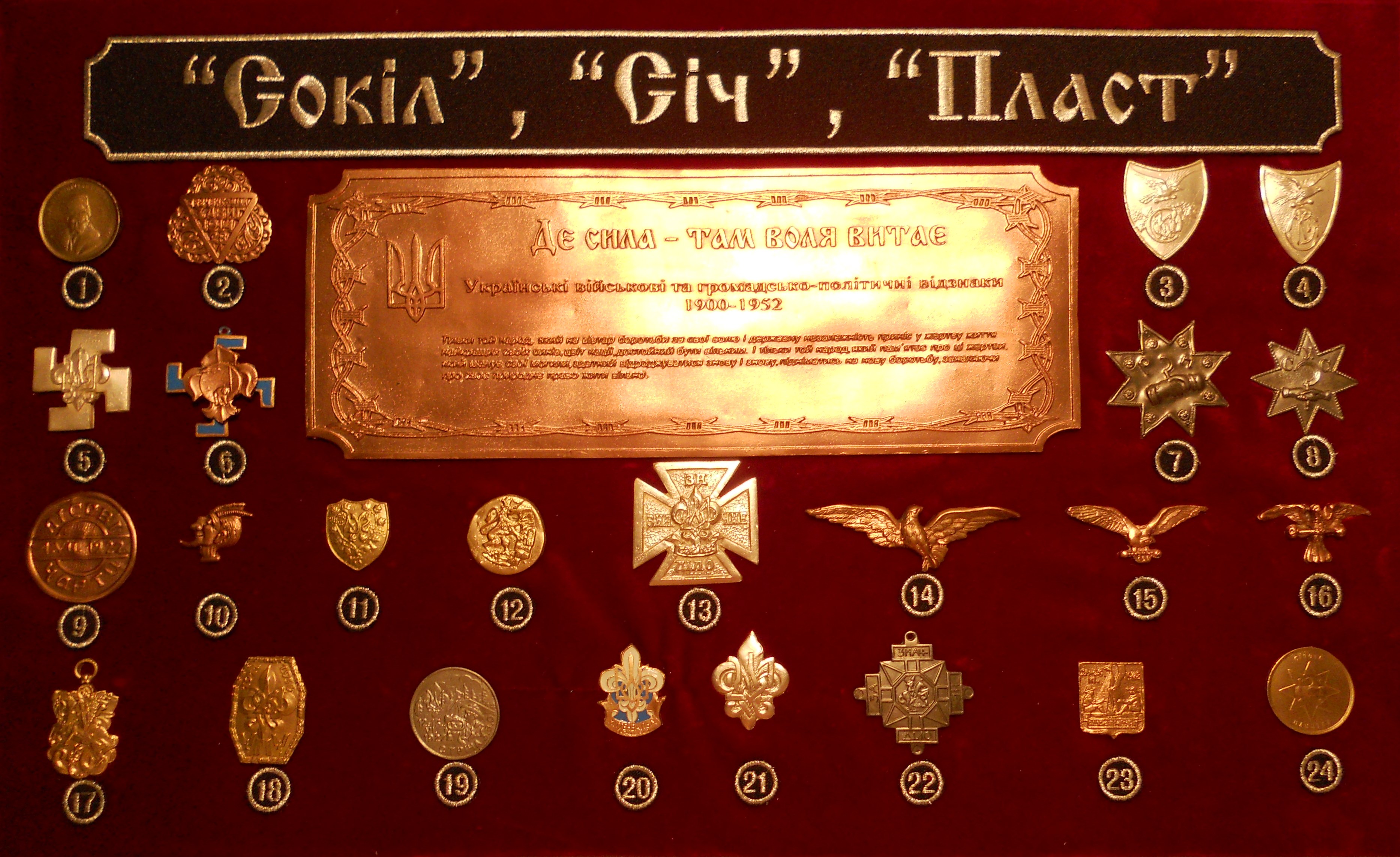Відзнаки українських товариств «Сокіл», «Січ», «Пласт»