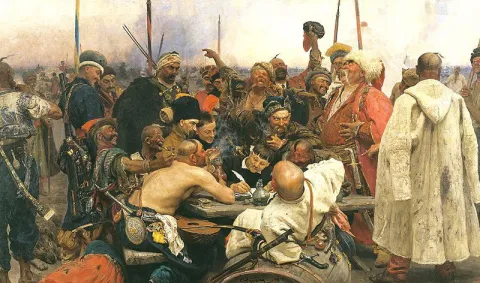 Запорожці пишуть листа турецькому султану (художник Ілля Рєпін)