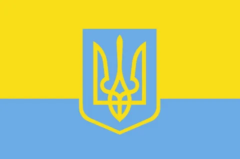 Сонячно-блакитний прапор "Сонцебог" з гербом "Сокіл Волі"
