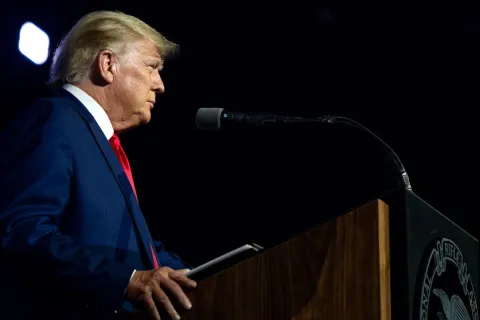 Donald Trump speaks during the National Rifle Association (NRA) 