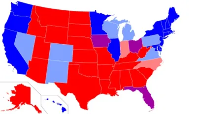 Республіканські (червоні) і демократичні (сині) штати США